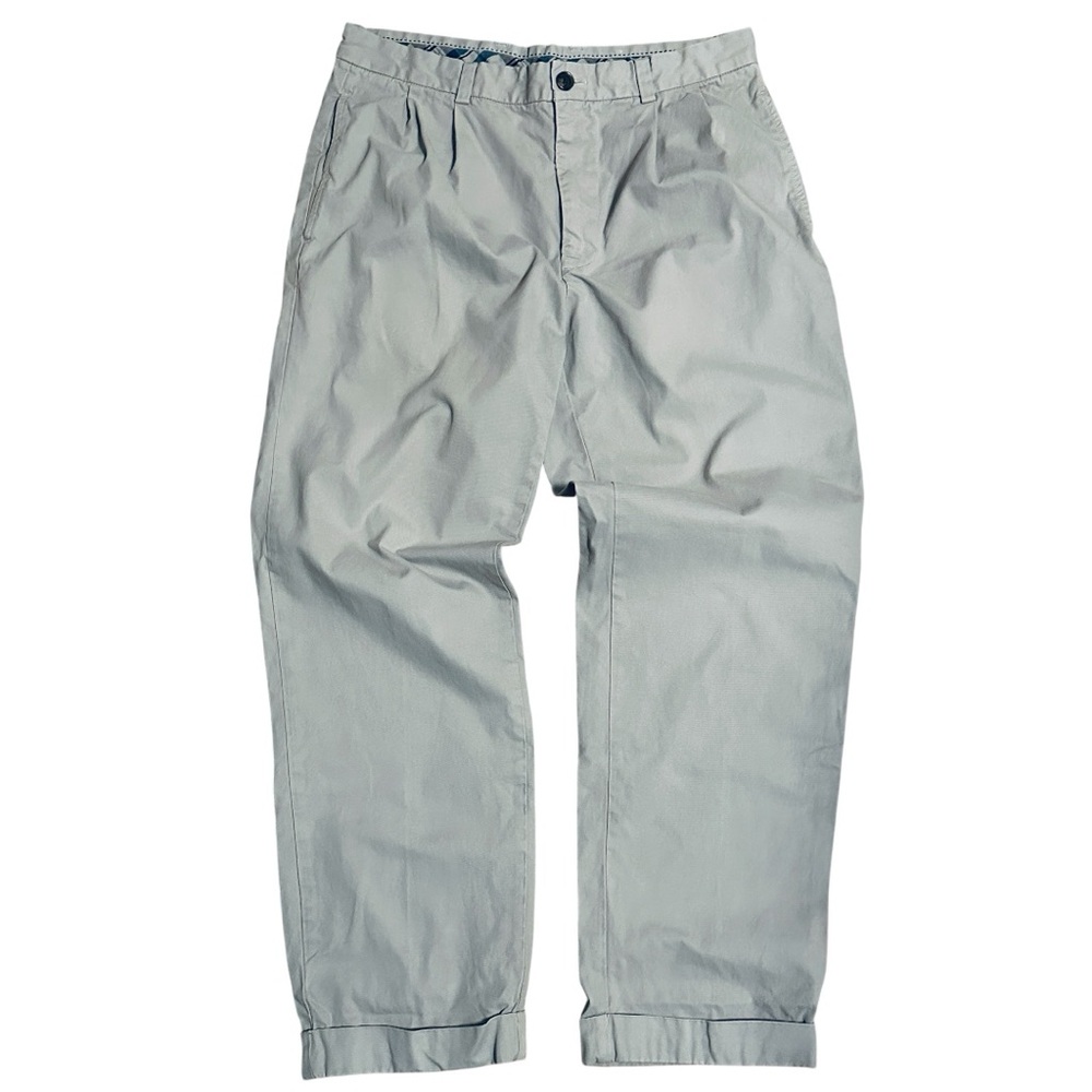 Brooks Brothers Mens Thompson pants Size 32 Grey Straight Pleated Cotton Chinos